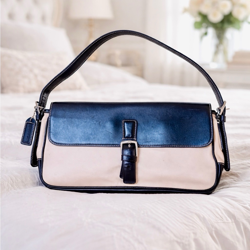 Vtg ~ Coach Hampton Cream Shoulder Bag Purse